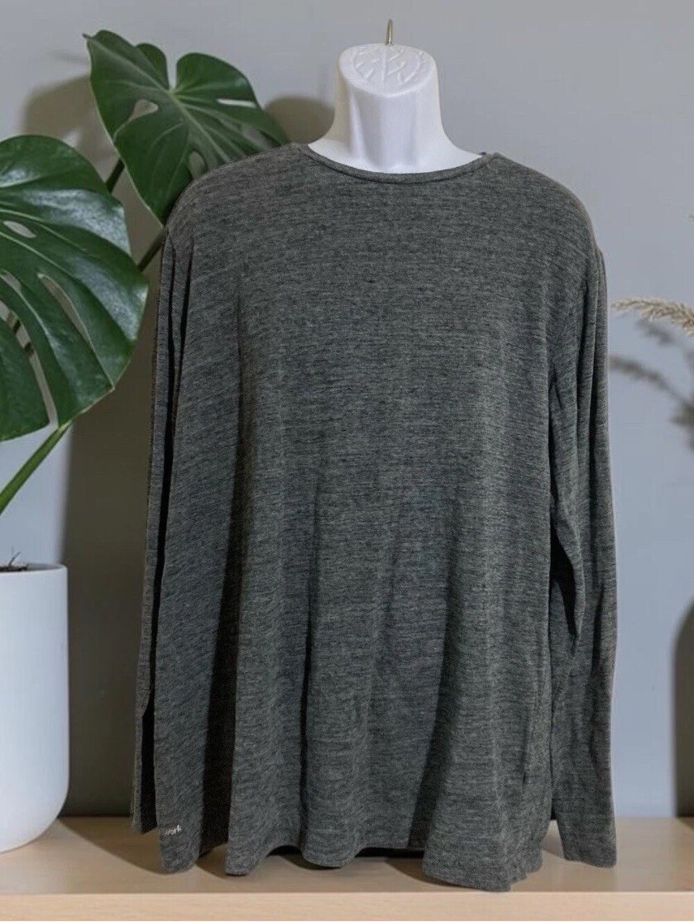 Men Athletic Works Gray Long Sleeve Pullover Cotton Blend Short Sz 2XL
